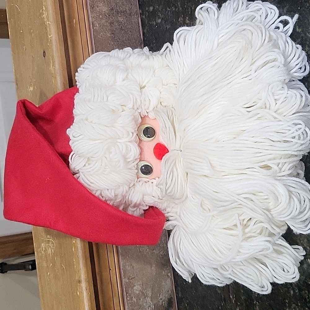 Vintage Handmade Santa Claus Wall Decoration Made Out of Plastic Jug & Yarn 18"